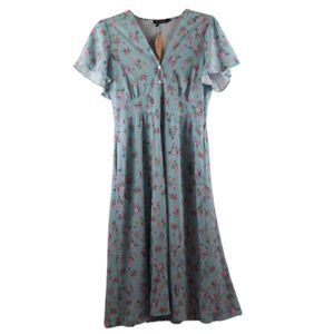 Roylamp Blue Floral Women's Long Dress Empire Waist XL 053